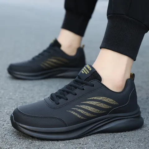 Men's Microfiber Synthetic Leather Sports Shoes Lightweight Non-Slip Casual Running Shoes Fashion Lace-Up Low Top Sneakers