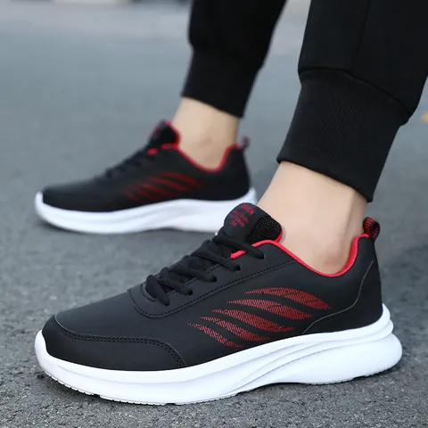 Men's Microfiber Synthetic Leather Sports Shoes Lightweight Non-Slip Casual Running Shoes Fashion Lace-Up Low Top Sneakers
