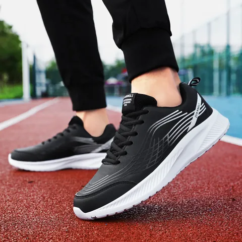 Men Fashion Sneakers Synthetic Leather Lightweight Sporty Casual Shoes Round Toe Non Slip Running Walking Skate Shoes For Outdoor