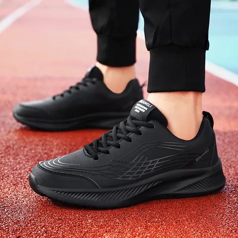 Men Fashion Sneakers Synthetic Leather Lightweight Sporty Casual Shoes Round Toe Non Slip Running Walking Skate Shoes For Outdoor
