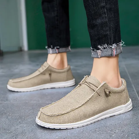 Men Casual Canvas Loafers Breathable Lightweight Slip On Moccasin Shoes Flat Walking Shoes For Daily Fashion Comfortable Sneakers