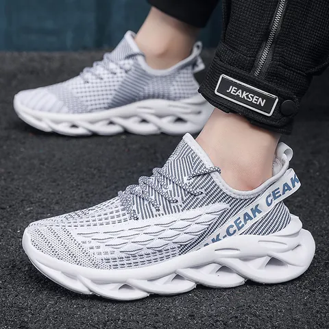 Men's Breathable Flyknit Mesh Sneakers Lightweight Soft Sole Hollow Out Blade Casual Walking Shoes Fashion Athletic Footwear