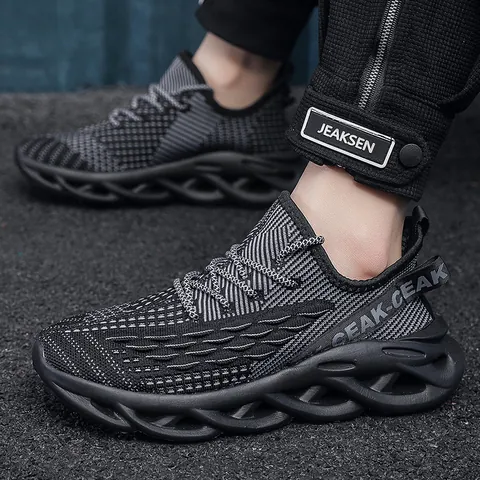 Men's Breathable Flyknit Mesh Sneakers Lightweight Soft Sole Hollow Out Blade Casual Walking Shoes Fashion Athletic Footwear