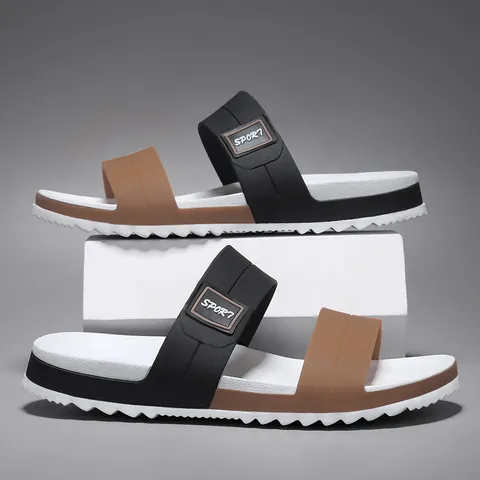 Men Casual Color Block Slides TPU Upper EVA Sawtooth Sole Anti-Slip Beach Sandals Outdoor Indoor Summer Sporty Slippers For Men