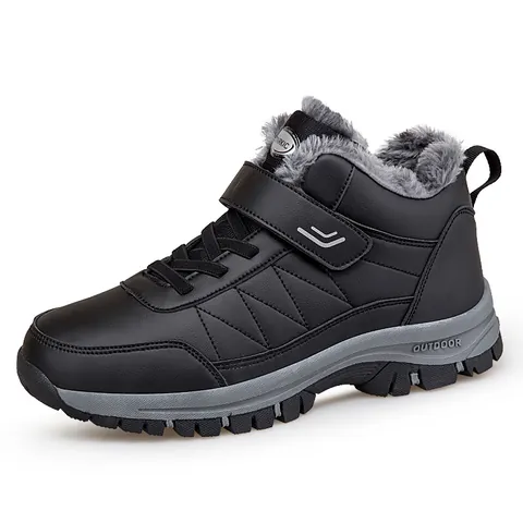 Winter Outdoor Snow Boots For Men Women Waterproof Faux Leather High Top Hiking Boots Fur Lined Warm Non-slip Shoes With Velcro