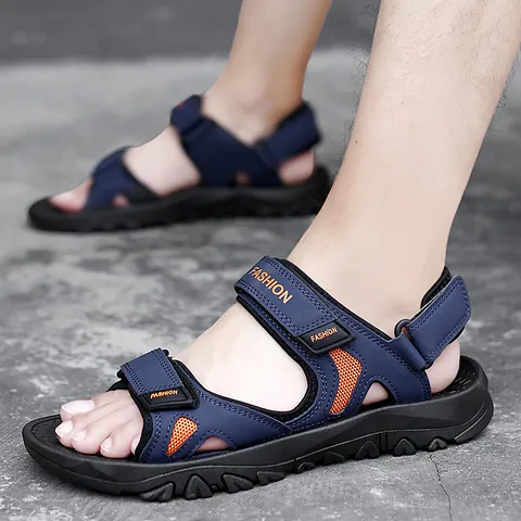 Men's Outdoor Casual Beach Sandals Breathable Non-slip Soft Sole Roman Shoes With Adjustable Velcro Straps Fashion Summer Sport Sandals