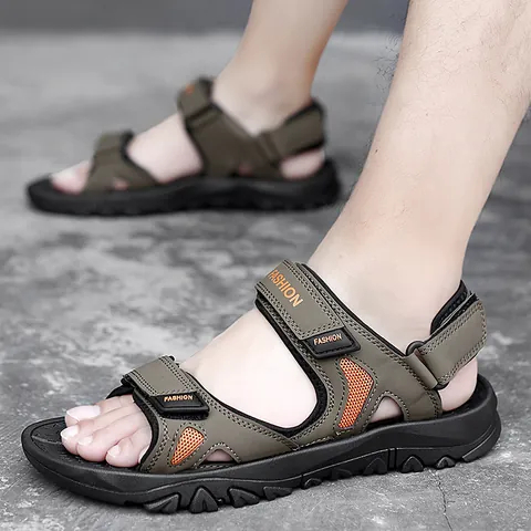 Men's Outdoor Casual Beach Sandals Breathable Non-slip Soft Sole Roman Shoes With Adjustable Velcro Straps Fashion Summer Sport Sandals