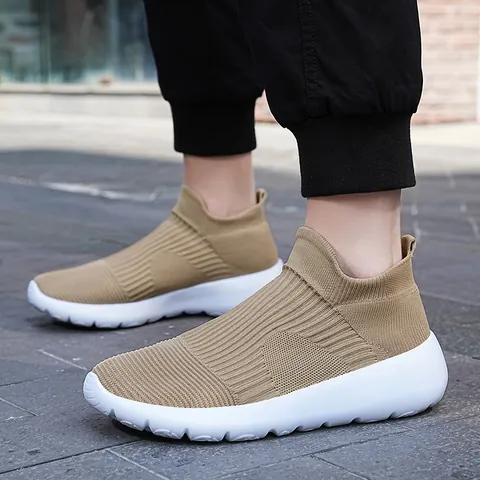 Breathable Flying Woven Sock Sneakers For Men Women Lightweight Slip-On Casual Walking Shoes With Shock Absorption ETPU Sole