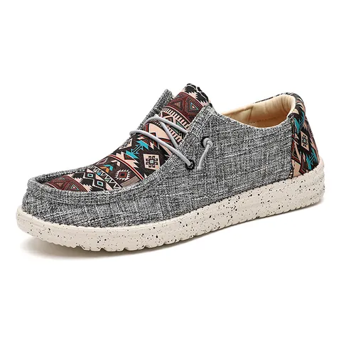 Men Bohemian Canvas Loafers Breathable Lightweight Slip On Ethnic Geometric Print Flat Shoes Daily Outdoor Leisure Footwear