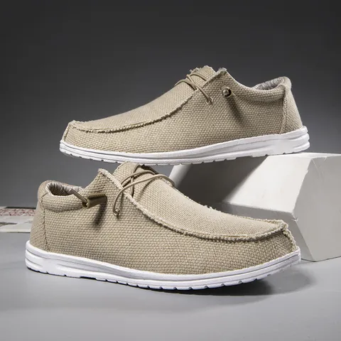Men Casual Canvas Loafers Breathable Lightweight Slip On Moccasin Shoes Flat Walking Shoes For Daily Fashion Comfortable Sneakers
