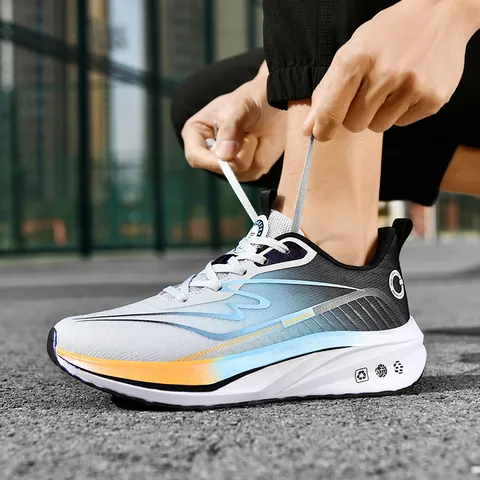 Men's Fashion Running Shoes Breathable Mesh Gradient Thick Sole Shock Absorption Lightweight Jogging Sneakers For Sports Casual Walking