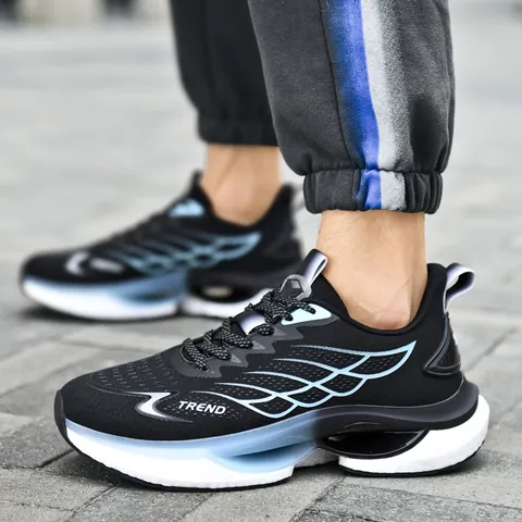 Men's Fashion Running Shoes Breathable Mesh Gradient Thick Sole Shock Absorption Lightweight Jogging Sneakers For Sports Casual Walking