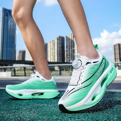 Men Women Professional Running Shoes Breathable Mesh Upper Athletic Sneakers With Rotary Buckle Hollow Shock Absorption Sole