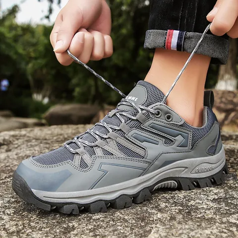 Outdoor Hiking Shoes Non-Slip Wear-Resistant Breathable Color Block Mid-Top Sneakers For Men Women Trekking Climbing Sports Footwear