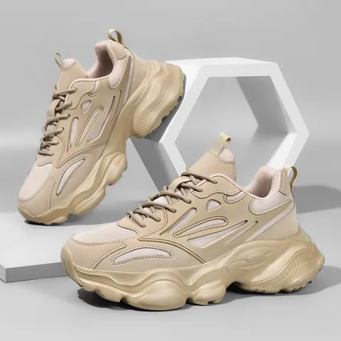 Trendy Men's Chunky Sneakers Thick Sole Breathable Mesh Patchwork Sports Shoes Casual Dad Shoes For Walking Travel Outdoor Lifestyle