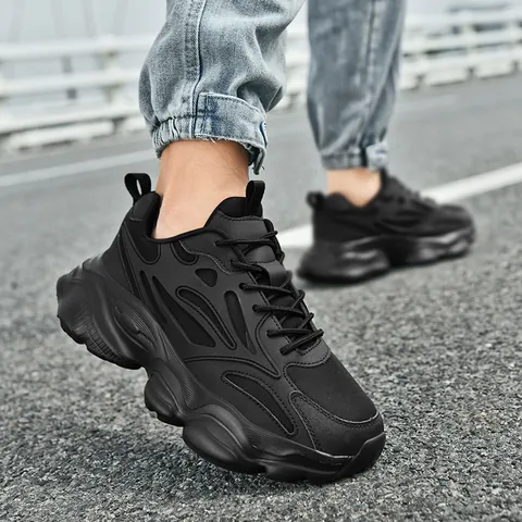 Trendy Men's Chunky Sneakers Thick Sole Breathable Mesh Patchwork Sports Shoes Casual Dad Shoes For Walking Travel Outdoor Lifestyle