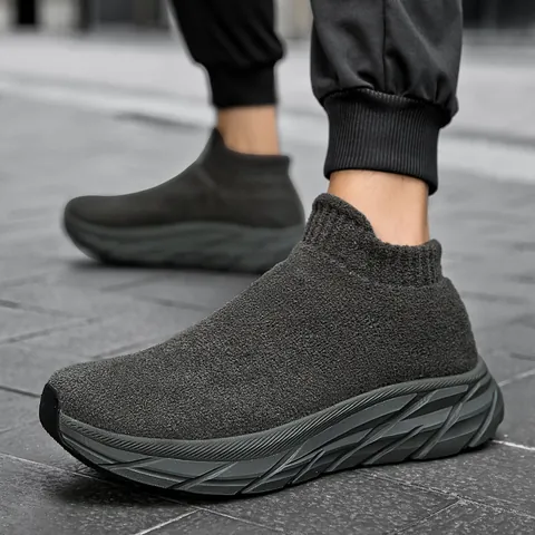 Zapatillas de Calcetín Unisex de Invierno con Forro Polar Cálidas de Corte Medio Tejidas Zapatos Deportivos Casuales Suela Gruesa Antideslizantes