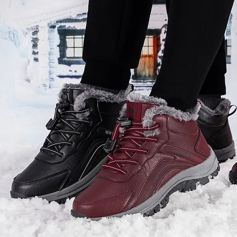 Winter Warm Snow Boots For Men Women Thickened Faux Fur Lining Outdoor Walking Shoes Waterproof Anti Slip Cotton Shoes