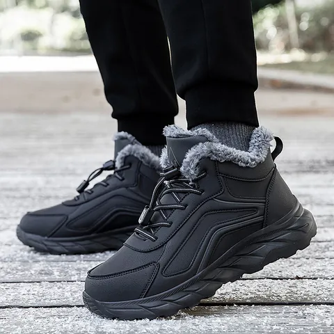 Winter Warm Snow Boots For Men Women Waterproof Anti-Slip Plush Lined Outdoor Walking Shoes Casual Cotton Shoes