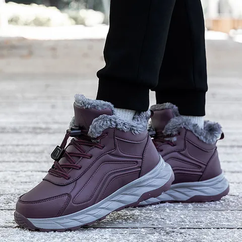 Winter Warm Snow Boots For Men Women Waterproof Anti-Slip Plush Lined Outdoor Walking Shoes Casual Cotton Shoes