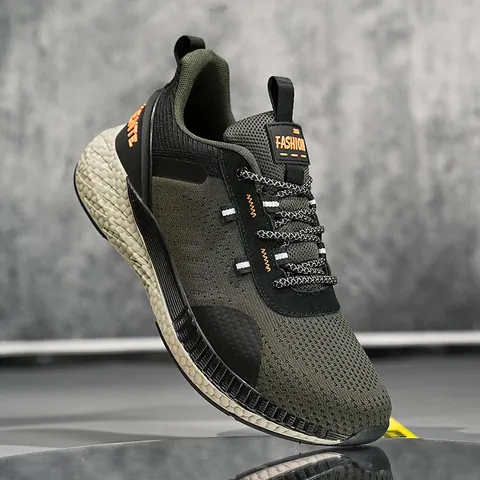 Chaussures de Course Flyknit Respirantes pour Hommes Baskets de Sport à Semelle Épaisse Mode Chaussures de Marche Jogging