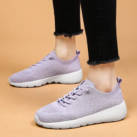 Unisex Flyknit Running Shoes Breathable Shock Absorption Thick Sole Casual Sneakers For Men Women Daily Walking Sports