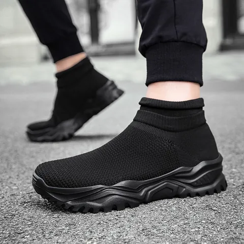 Herren Casual Flyknit Socken Sneaker Atmungsaktiv Leicht Dicke Sohle Slipper Wanderschuhe Outdoor Mode Sport Schuhe