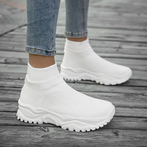 Herren Casual Flyknit Socken Sneaker Atmungsaktiv Leicht Dicke Sohle Slipper Wanderschuhe Outdoor Mode Sport Schuhe