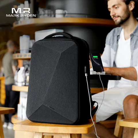 Business Laptop Backpack For Men Anti-Theft TSA Lock USB Charging Port Waterproof Geometric Hard Shell 15.6 Inch Travel Bag
