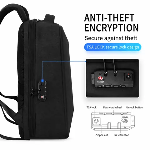 Business Laptop Backpack For Men Anti-Theft TSA Lock USB Charging Port Waterproof Geometric Hard Shell 15.6 Inch Travel Bag