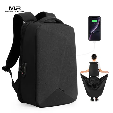 Mark Ryden Men Business Laptop Backpack Waterproof Anti Theft TSA Lock USB Charging Port Integrated Raincoat Oxford Bag