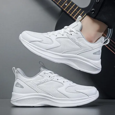 Baskets de Sport Mode pour Hommes Maille Respirante Cuir Synthétique Léger Semelle Épaisse Chaussures de Marche Homme