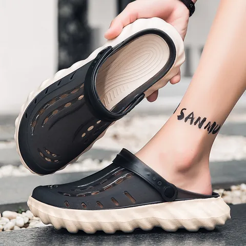 Men's Platform Clogs Thick Sole Breathable Beach Sandals Non-Slip EVA TPU Garden Shoes Outdoor Casual Two-Way Wear Slippers