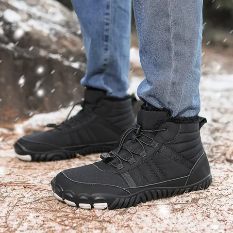 Winter Snow Boots For Men Women Waterproof Oxford Cloth Plush Lined Warm Outdoor Hiking Shoes Non-Slip Rubber Sole Anti-Collision Toe Footwear