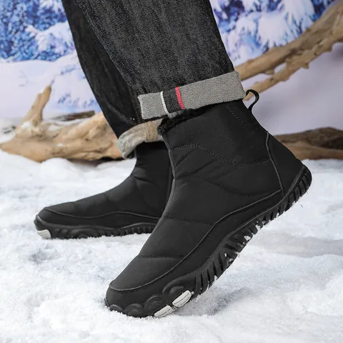 Winter Snow Boots For Men Women Waterproof Non Slip Fleece Lined Warm Outdoor Hiking Boots Side Zipper Drawstring Plus Size