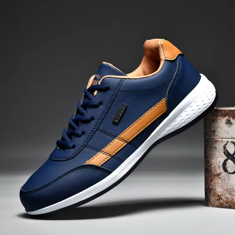 Men Casual Sneakers Waterproof Synthetic Leather Outdoor Walking Shoes Breathable Lightweight Shock Absorption Sport Shoes For Men