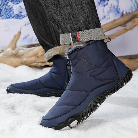Winter Snow Boots For Men Women Waterproof Non Slip Fleece Lined Warm Outdoor Hiking Boots Side Zipper Drawstring Plus Size