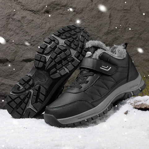 Stivali da Neve Invernali per Uomo Donna Unisex Impermeabile Pelle PU Outdoor Foderato in Pile Caldo Antiscivolo Velcro