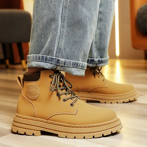 Classic Cowhide Leather Work Boots Frosted Martin Boots For Men Women Non-slip Platform Ankle Boots Autumn Winter Outdoor Shoes