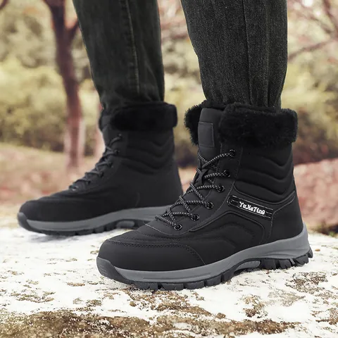 Winter Waterproof Snow Boots For Men Women Warm Plush Lined Outdoor Non-Slip Hiking Shoes Unisex High Top Cold Weather Boots