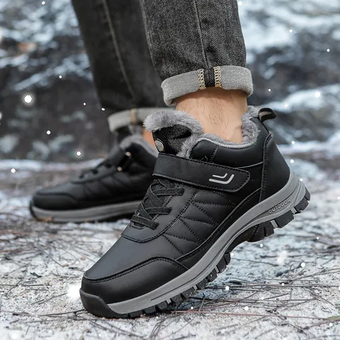Winter Snow Boots Men Women Warm Faux Fur Lining Outdoor Hiking Shoes Waterproof Anti-Slip Hook And Loop Laces Sneakers