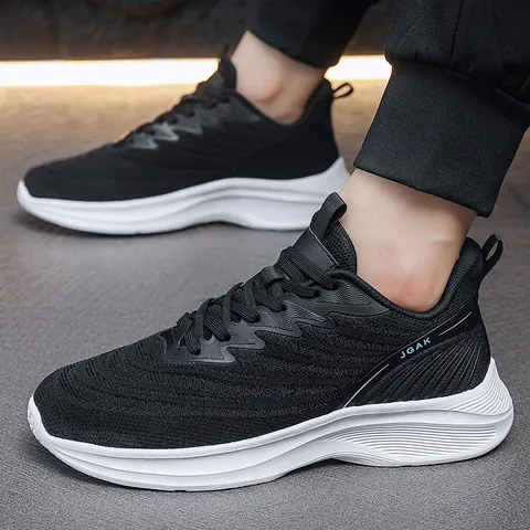 Men's Large Size Flyknit Running Shoes Breathable Lightweight Sports Sneakers For Casual Jogging Walking JGAK White Blue