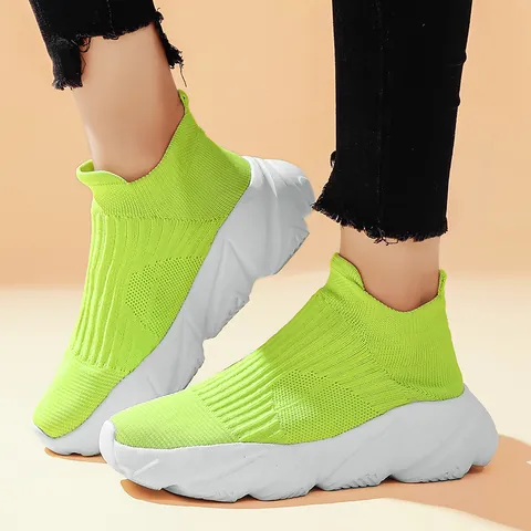 Women's Flyknit Sock Sneakers Lightweight Breathable Slip On Running Shoes Casual Thick Sole Walking Shoes Fashion Sport Footwear