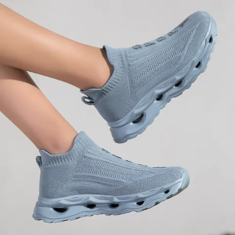 Breathable Mesh Knit Sock Sneakers For Men Women Lightweight Hollow Thick Sole Casual Walking Shoes Slip On Fashion Athletic Sneakers