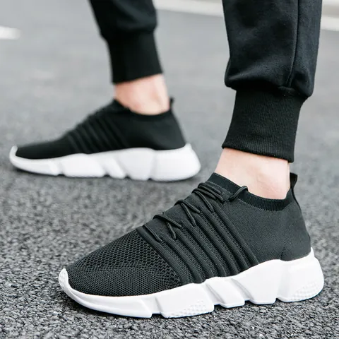 Women Men Breathable Fly-knit Casual Sports Shoes Lightweight Thick Sole Slip-on Sock Sneakers For Daily Walking Fashion Shoes