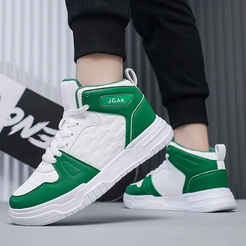 Herren High Top Skateschuhe Mikrofaser Leder Mode Retro Casual Sneaker Atmungsaktiv Dicksohle Color Block Sportschuhe
