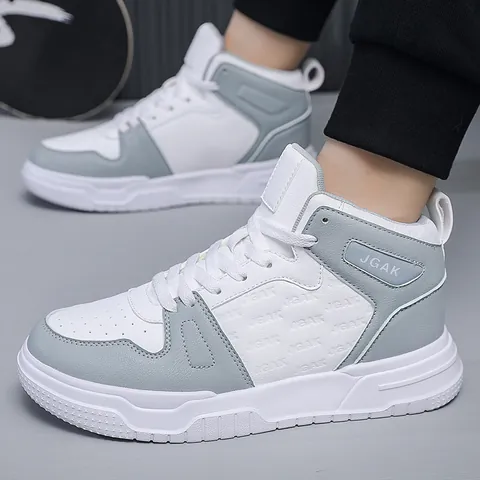 Herren High Top Skateschuhe Mikrofaser Leder Mode Retro Casual Sneaker Atmungsaktiv Dicksohle Color Block Sportschuhe