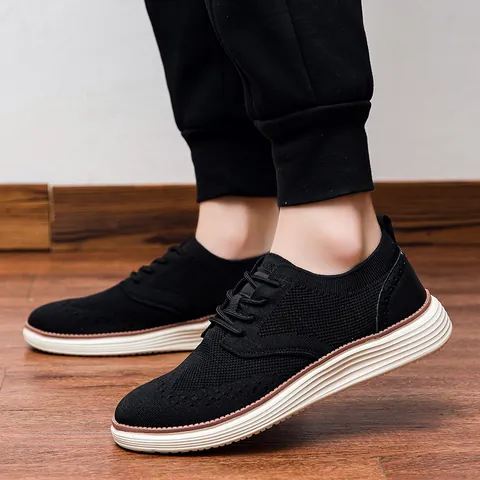 Baskets Décontractées Hommes Grandes Tailles Maille Respirante Style Richelieu Légères Antidérapantes Chaussures de Marche Sport