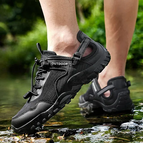 Men Outdoor Hiking Shoes Mesh Breathable Wading Shoes Non-Slip Quick-Dry Trekking Sneakers For Summer Water Sports Wilderness