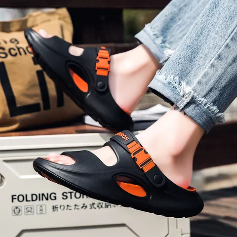 Men's EVA Thick Sole Casual Sandals Lightweight Breathable Outdoor Beach Slides With Buckle Fashion Letters Summer Shoes